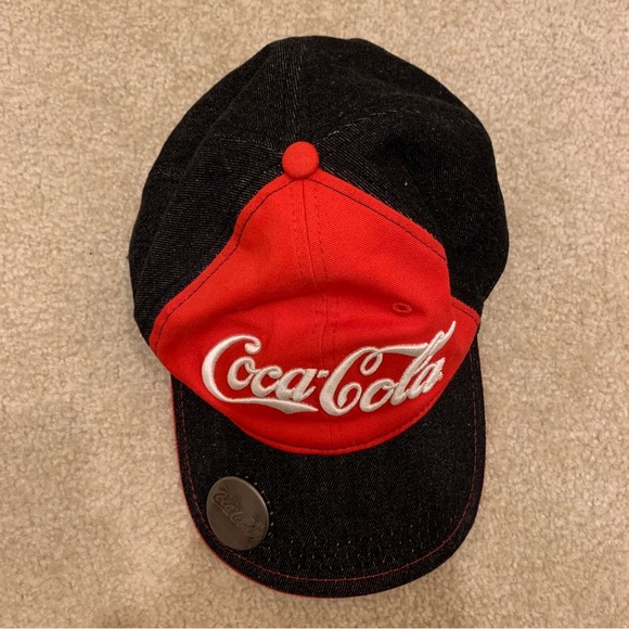 Coca-Cola Red Black Snapback Denim Baseball Cap Hat Metal Bottle Opener - Picture 5 of 12